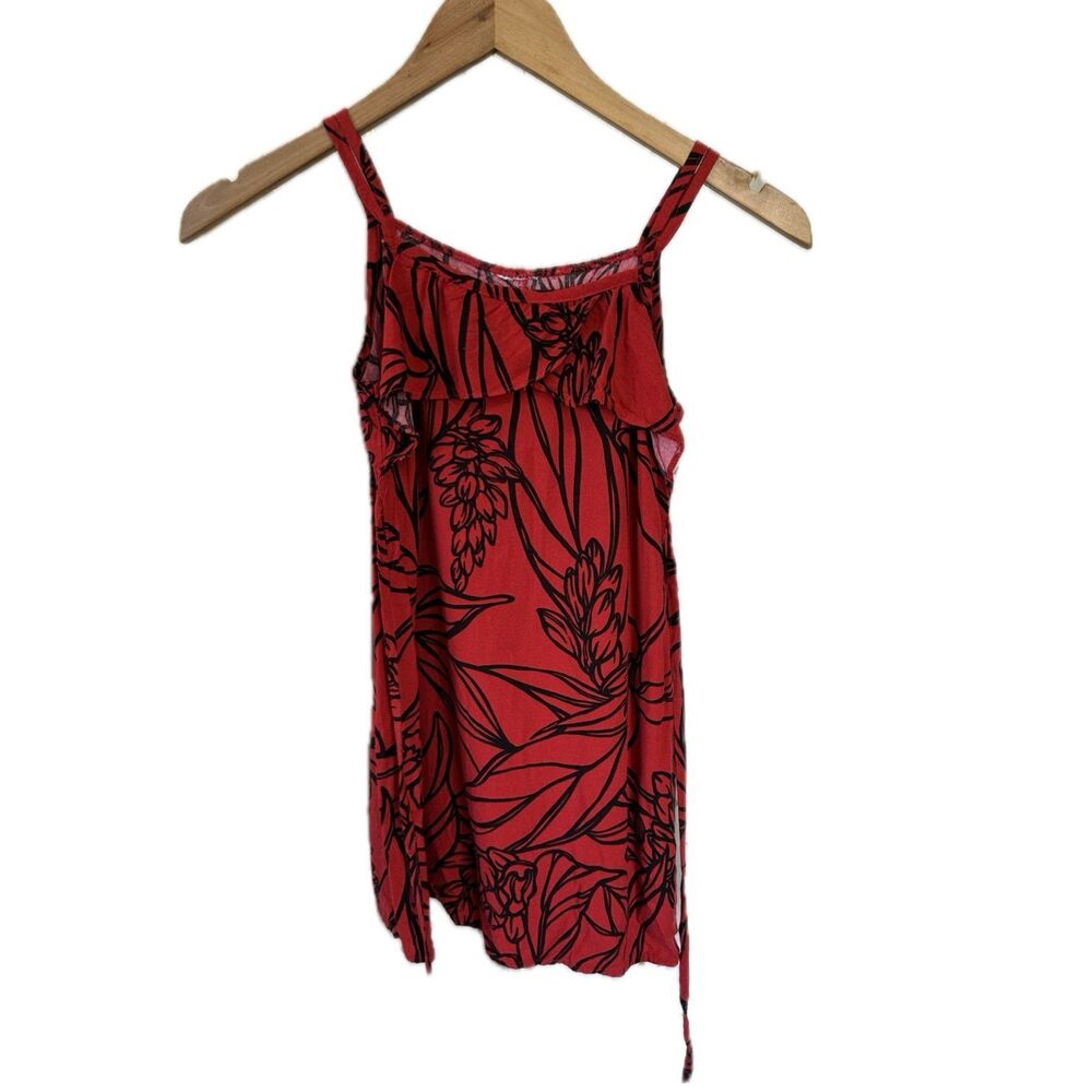 Girl's Hawaiian Tropical Ruffle Neck Line Double Strap Back Tie A Line Dress S